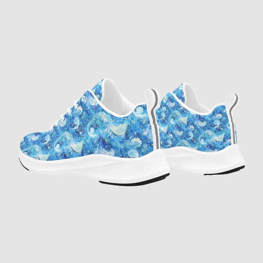 Light Blue Paisley Wave Print Running Shoes Women